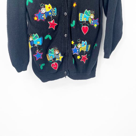 The Quacker Factory Womens Vintage Angels Ugly Christmas Sweater Cardigan Size L - Picture 3 of 9